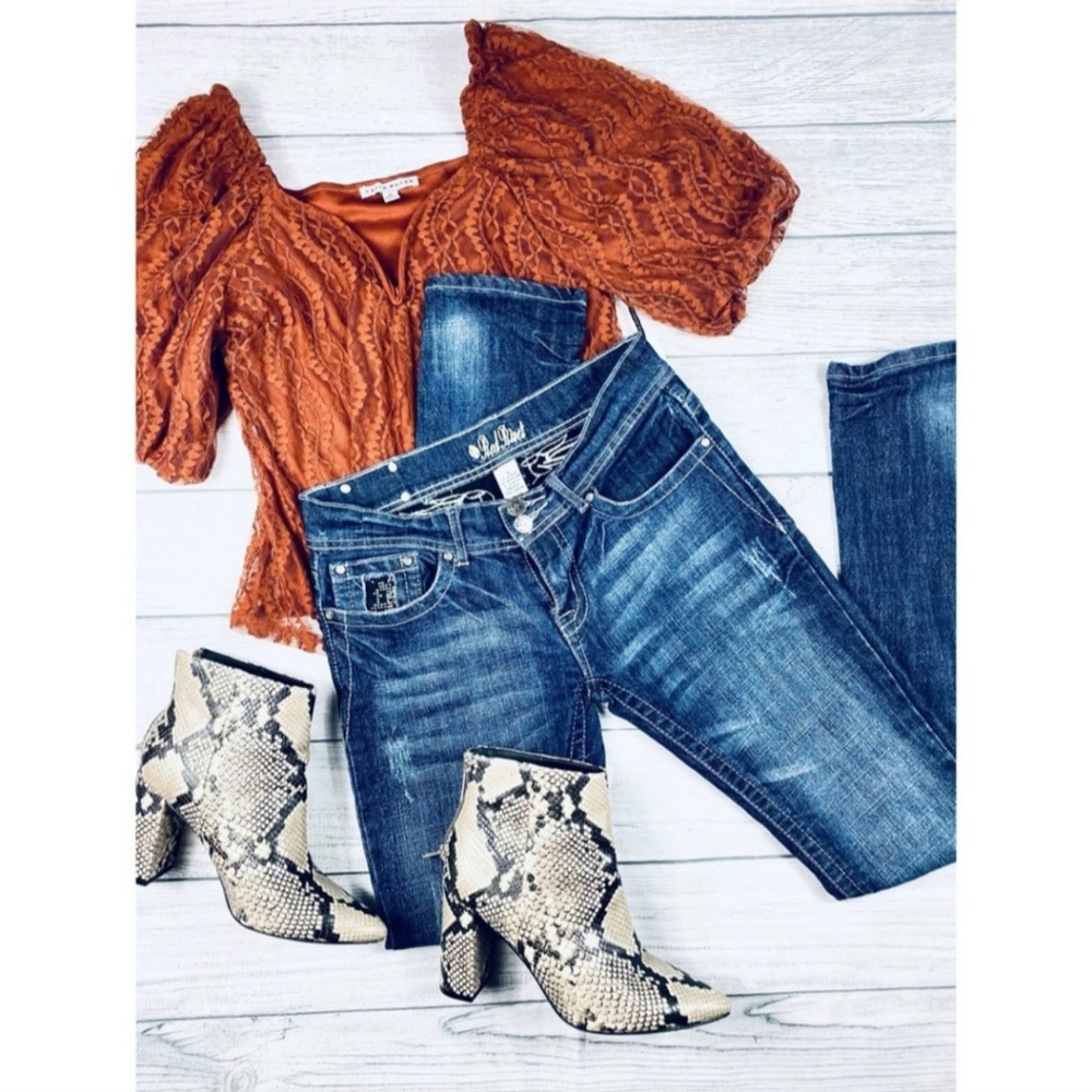 Red Rivet bling embellished bootcut blue jeans